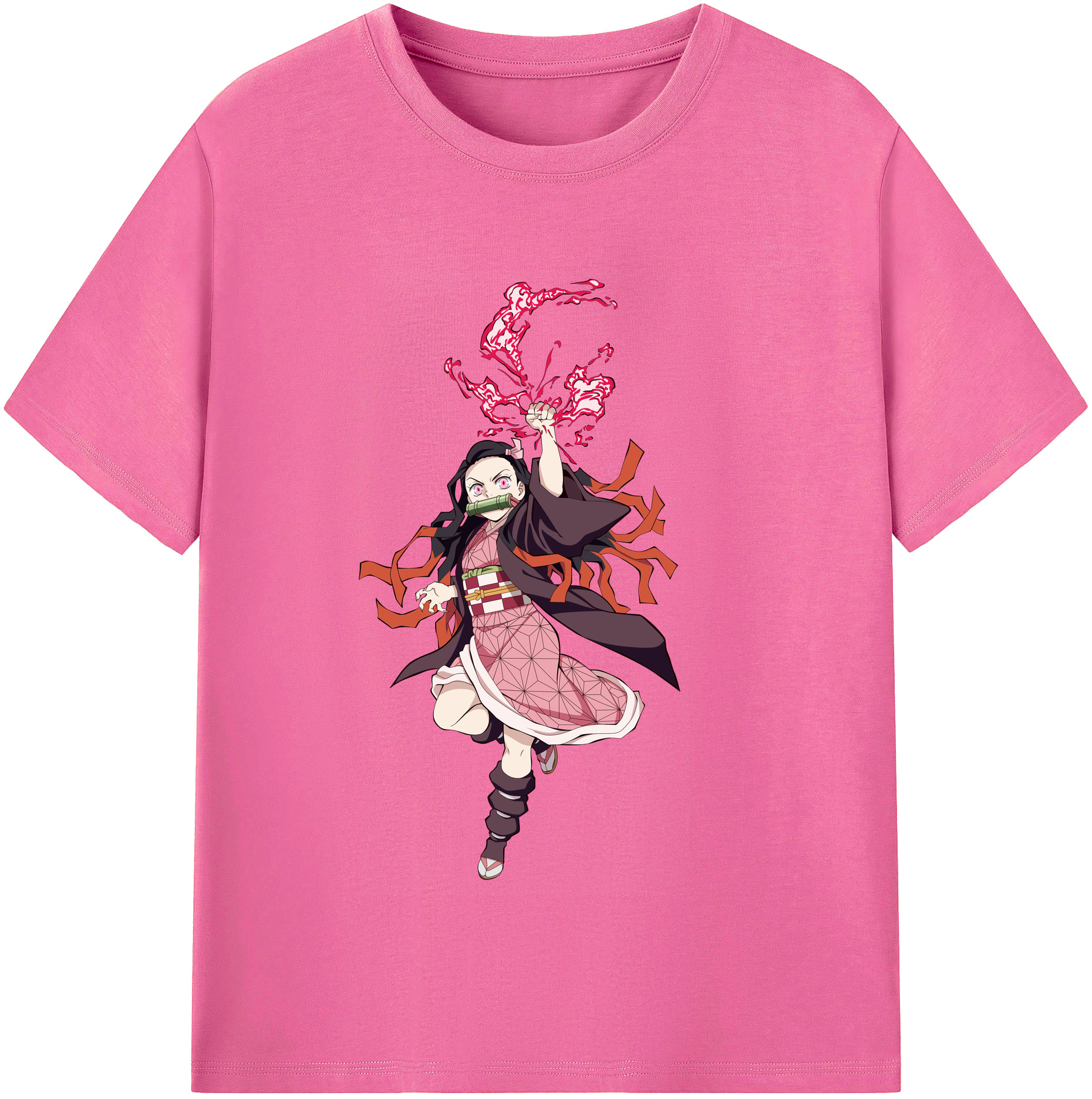 （画像用） 鬼滅の刃（きめつのやいば）竈門 禰󠄀豆子／かまど ねずこ Kamado Nezuko レディースカジュアルプリントTシャツ（綿100％）